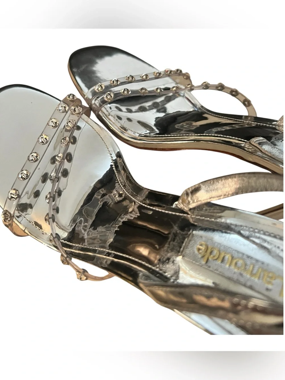 Larroudé Silver Swarovski Crystal Clear Slingback Heels Size 8